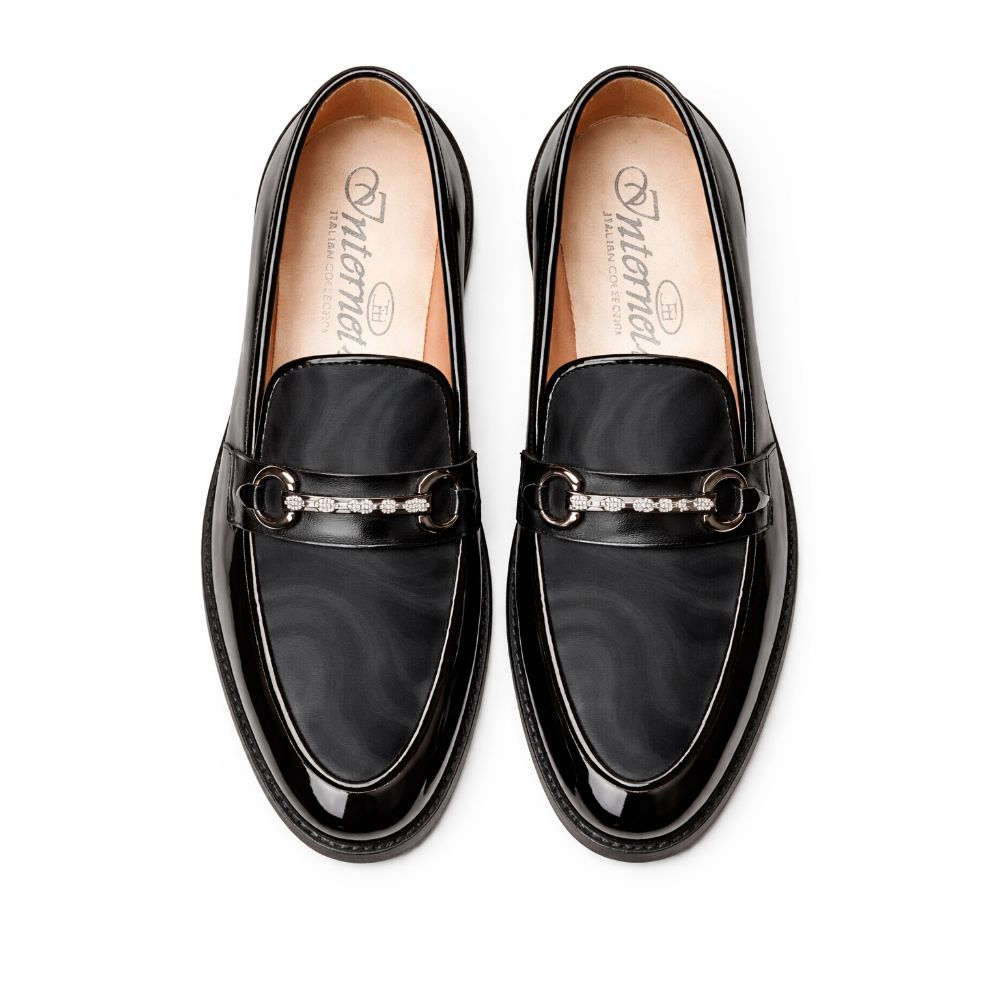Mens Glossy Slip On Metal Accent Loafers